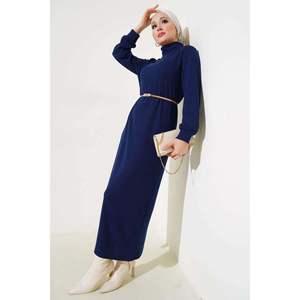 Robe à col roulé en velours côtelé Bleu Marine - Product Image 3