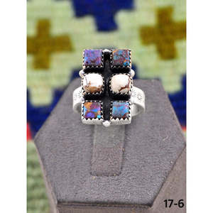 Bague ajustable de style sud-ouest, faite à la main, avec dahlia violet, cheval sauvage, magnésite, argent sterling, incrustation naturelle, sertissage clos, cadeau - Product Image 6