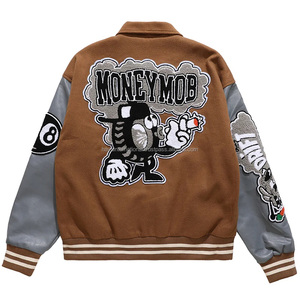 Blouson Bomber d'Hiver Personnalisé pour Homme en Laine Marron/Gris, Écologique, Coupe-Vent, Respirant, en Cuir et Toile Brodé - Product Image 3