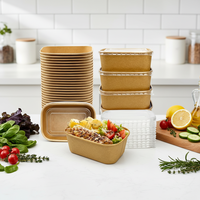 Bol à repas en papier kraft naturel rectangulaire/rond jetable, conteneur alimentaire en papier biodégradable personnalisé pour l'emballage alimentaire