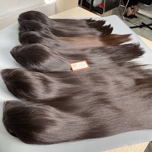 Premium couleur noire os droite perruques de cheveux humains 100% extensions de cheveux vietnamiens crus avec fermeture pleine longueur - Product Image 3