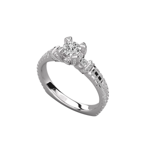 Bague géométrique en or 10 carats avec diamant ovale solitaire de laboratoire et grappe de diamants - Certifiée IGI pour fiançailles - Product Image 4