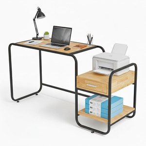 Modern Minimalist Office <b>Desk</b> with Integrated Printer <b>Shelf</b> 140x50cm Rubber Wood BD68094 - Product Image 3