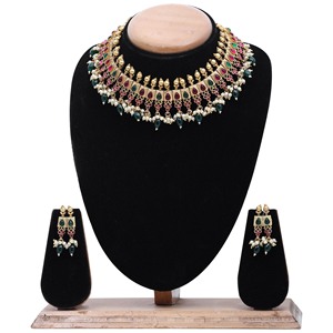 Antique Brass Indian Traditional South Wedding Jewelry <b>Set</b> Fashionable Matte Necklaces Link Chain Orthodox Chapado Flower - Product Image 1
