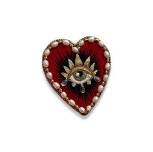 Broches de diamantes de imitación bordados a mano con corazón rojo y ojo, Broches hechos a mano con cuentas de alambre de lingotes, PIN de moda - Product Image 2