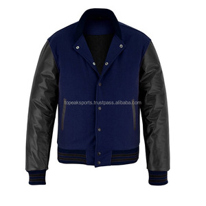 2026 OEM Men's <b>Top</b> Selling Navy Blue Wool With Black <b>Leather</b> Sleeves Varsity Jacket <b>High</b> Quality Low MOQ Heated Fashion Jackets - Product Image 4