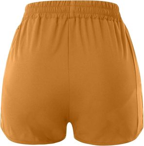 Pantalones cortos elásticos de cintura alta para mujer, estilo sexy para discoteca, conjunto de pantalones cortos de yoga a la moda, color camel sólido, transpirables y que absorben la humedad. - Product Image 5