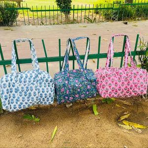Manufacturer and Wholesaler Large Cotton <b>Weekender</b> <b>Travel</b> <b>Bag</b> Handmade Quilted Fabric Duffle <b>Bag</b> Block Printed Overnight <b>Bags</b> - Product Image 1