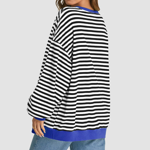 Sudadera con Capucha Personalizada con Logotipo, de Algodón y Forro Polar, con Rayas, de Manga Larga, Holgada, Informal para Mujer, Antiarrugas, Transpirable, para Invierno - Product Image 4