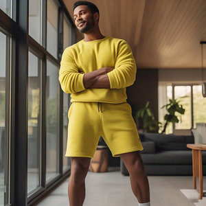 OEM Sweat Shirt Shorts Ensembles Jogger Pull-up avec fermeture éclair pour hommes Ensemble deux pièces Sports Jogging Fitness Wear Sweat Shorts ensembles - Product Image 3