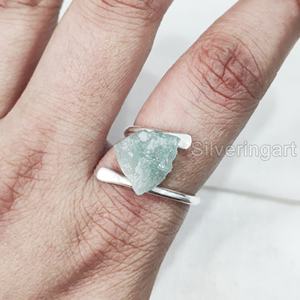 Joyería de piedra en bruto, anillo para mujer, aguamarina Natural, piedra preciosa cruda, piedra natal de marzo, anillo cruzado, joyería, anillo de Plata de Ley 925 - Product Image 2