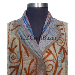 Chaqueta Kantha Unisex Tejida a Mano, Estilo Vintage, Reversible, Ecológica y Cómoda, Abrigo de Algodón para Mujer, Venta al Por Mayor - Product Image 4