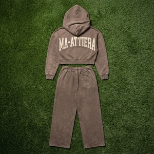 Conjunto de Sudadera Corta con Capucha y Pantalones Anchos de Felpa de Algodón con Lavado Ácido para Mujer, Estilo Urbano, Venta al por Mayor OEM - Product Image 6