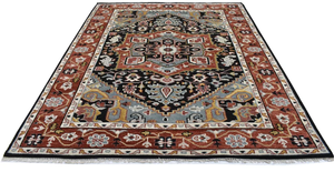 Alfombra de área Oushak anudada a mano tradicional de calidad de exportación estupenda alfombra de diseño persa negra/roja en forma de rectángulo a la venta - Product Image 3