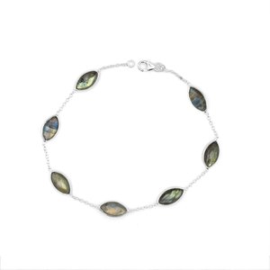 925 Sterling Silver Natural Fire Labradorite <b>Bracelet</b> with Genuine <b>Gemstone</b> Anniversary Gift Gold Shell BR0079-GS - Product Image 2