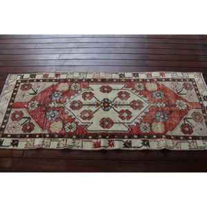 Turkish Vintage Rug 2,4x6,2 ft, <b>Red</b> <b>Runner</b> Ikat Wool Rug - Product Image 3