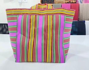 Bolsos ecológicos a rayas multicolores para mujer fabricados en la India plástico reciclado tejido nailon dos compras al aire libre impermeables - Product Image 6