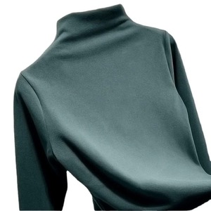 T-shirt de base chaud coupe ajustée d'hiver pour femmes épaissi double face velours givré col demi-haut décontracté manches de couleur pure - Product Image 1