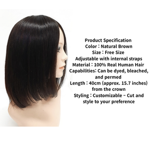 Wholesale Virgin European Human Hair <b>Wig</b> Natural <b>Brown</b> 40cm Adjustable Cap Glueless Lace Base Dyeable & Permable - Product Image 2