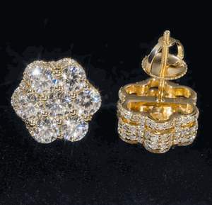 Stud de Halo Oculto Estilo Floral Diamante Corte Redondo - Product Image 1