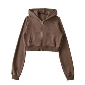 Logo personnalisé de haute qualité imprimé femmes Zip up polaire Crop Top Hoodies pour les femmes - Product Image 2
