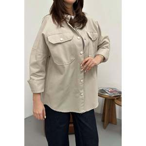 Camisa de Gabardina Beige - Beige - Product Image 4