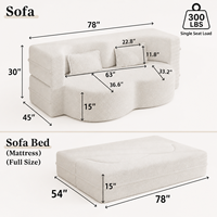 Sherpa Fleece Schlafsofa in Vollgröße mit 2 Kissen, Vakuumverpackt, Keine Montage Nötig für Kleine Räume