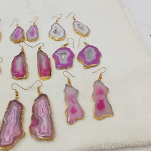 gold plated <b>earring</b> with druzy drop <b>earring</b> natural sparkle Handmade For Women Jewelry <b>Top</b> Quality Best Price - Product Image 4