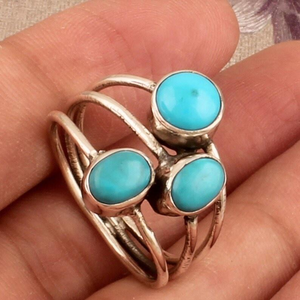Blue Turquoise Cabochon Gemstone Ring 925 Sterling Silver Boho <b>Middle</b> <b>Finger</b> Jewelry December Birthstone <b>Gift</b> Accessory - Product Image 4