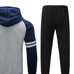 Survêtement à capuche gris marine contrastant avec pantalon de jogging noir pour homme, vêtements de sport décontractés d'hiver, vente en gros, usine OEM, logo personnalisé - Product Image 4