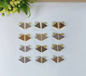 Triangle Druzy boucles d'oreilles paires 8mm 10mm 925 argent Sterling 14K plaqué or cristal naturel bijoux faits à la main breloques - Product Image 1