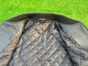 Chaquetas de cuero para hombre, personalizadas, al por mayor, de cuero vacuno genuino, cortavientos de invierno, estilo urbano, estilo universitario, con cremallera, tipo bomber. - Product Image 3