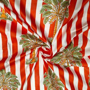 Organic <b>Carded</b> Printed Cambric Fabric Red Palm Tree Custom Indian Handmade Cotton Lightweight Boys Running Dress Curtain Shirt - Product Image 6