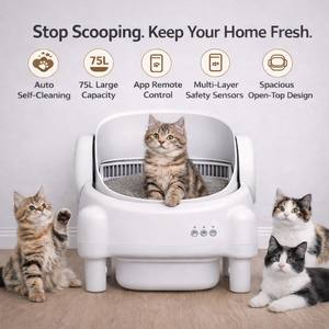App-Controlled Smart Automatic Cleaning Cat Litter Box Waste Sifting Stainless Steel Tray Safety Sensors 75L <b>Large</b> Capacity Odor - Product Image 6