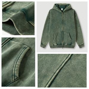 Alta calidad Vintage Washed 355GSM Sudadera con capucha unisex Color sólido Full Zip up Sudaderas con capucha para hombres - Product Image 3