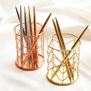 Stylish Rose <b>Gold</b> Metal Desk Organizer with Elegant Copper Mesh Design Ideal for Office Stationery Storage - Product Image 3