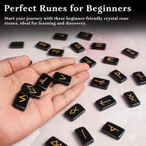 Juego de piedra rúnica de ágata negra natural, artesanía de cristal para adivinación y curación con runas de sodalita - Product Image 2