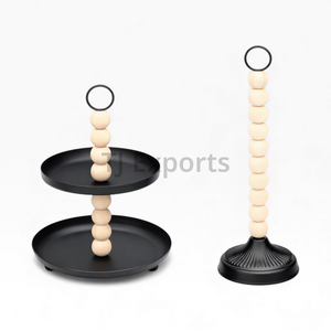 Serviteur à chocolat décoratif avec deux plateaux ronds noirs et une poignée centrale en perles de bois pour les maisons modernes - Product Image 5