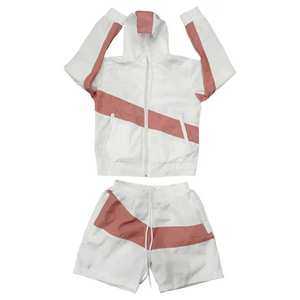 Ensemble coupe-vent d'été design personnalisé en nylon et polyester pour hommes, sweat à capuche et short avec logo sur le devant Techniques lavées - Product Image 2