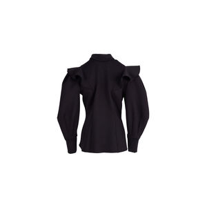 Blusa de punto negra para mujer con mangas con volantes - Product Image 1
