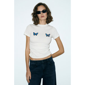 GRIMELANGE VUNIKA Women's Soft Fabric Print Detail <b>Slim</b> <b>Fit</b> T-<b>Shirt</b> - Product Image 5