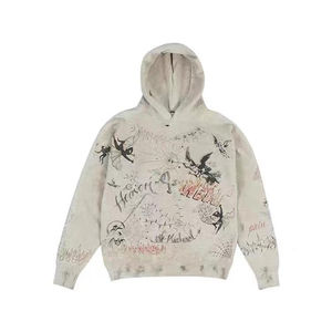 100% coton Street Wear sweats à capuche impression personnalisée Logo brodé sweat-shirt lavage à l'acide en détresse strass hommes sweat à capuche zippé - Product Image 1