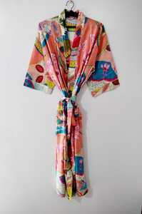 Bata Kimono de Algodón con Estampado Floral para Mujer, Albornoz Elegante de Manga Ancha con Estampado Floral Oscuro, Material de Nailon Suave - Product Image 2