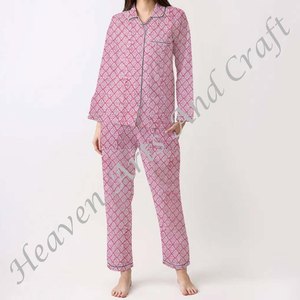 Ensemble de pyjama pour femmes 100% coton, vêtements de maison doux, ensemble de pyjama printemps/été, motif floral/CHARACTERE/Lettre/Motif/Vacances/Arbre, PJ114 - Product Image 2