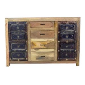 Natural Finish Mango Wood 4 Drawer Side Table Home Living Room Decor <b>Furniture</b> with 8 <b>Metal</b> Drawers for Hotel & Entry - Product Image 2