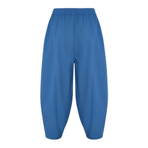 Blue High-Waist <b>Harem</b> <b>Trousers</b> Breathable Plain Dyed Relaxed Fit - Product Image 3