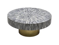 Nouvelle table basse design moderne en résine nacre et os incrusté, mobilier de salon, ivoire/blanc/doré, plateau 36 pouces, hauteur 18 pouces