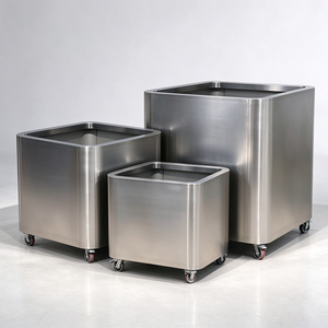 Jardinière carrée en acier inoxydable pour extérieur, moderne, avec roulettes, pour fleurs et plantes vertes - Product Image 2