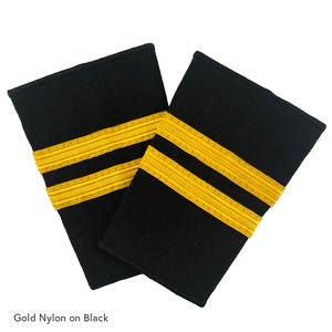 Dua Bar Pilot Epaulets - Papan bahu pertama dengan <span class=keywords><strong>2</strong></span> bar anyaman nilon emas di atas latar belakang hitam. - Product Image 1