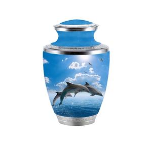 Urnas de metal de último diseño, urna de cremación de aluminio de alta calidad para adultos con tema de pez delfín personalizado - Product Image 1